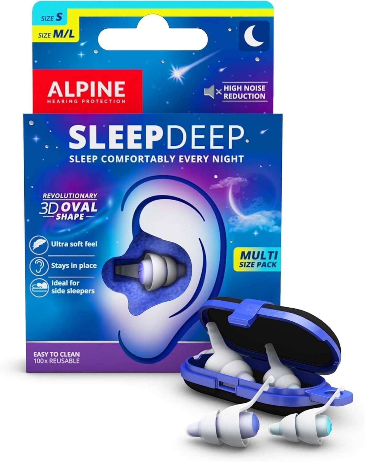 SleepDeep - Soft Ear Plugs for Sleeping and Concentration - New 3D Oval Shape and Noise Reducing Gel for Better Attenuation - 27dB - Ideal for Side Sleeper - Size S + M/L