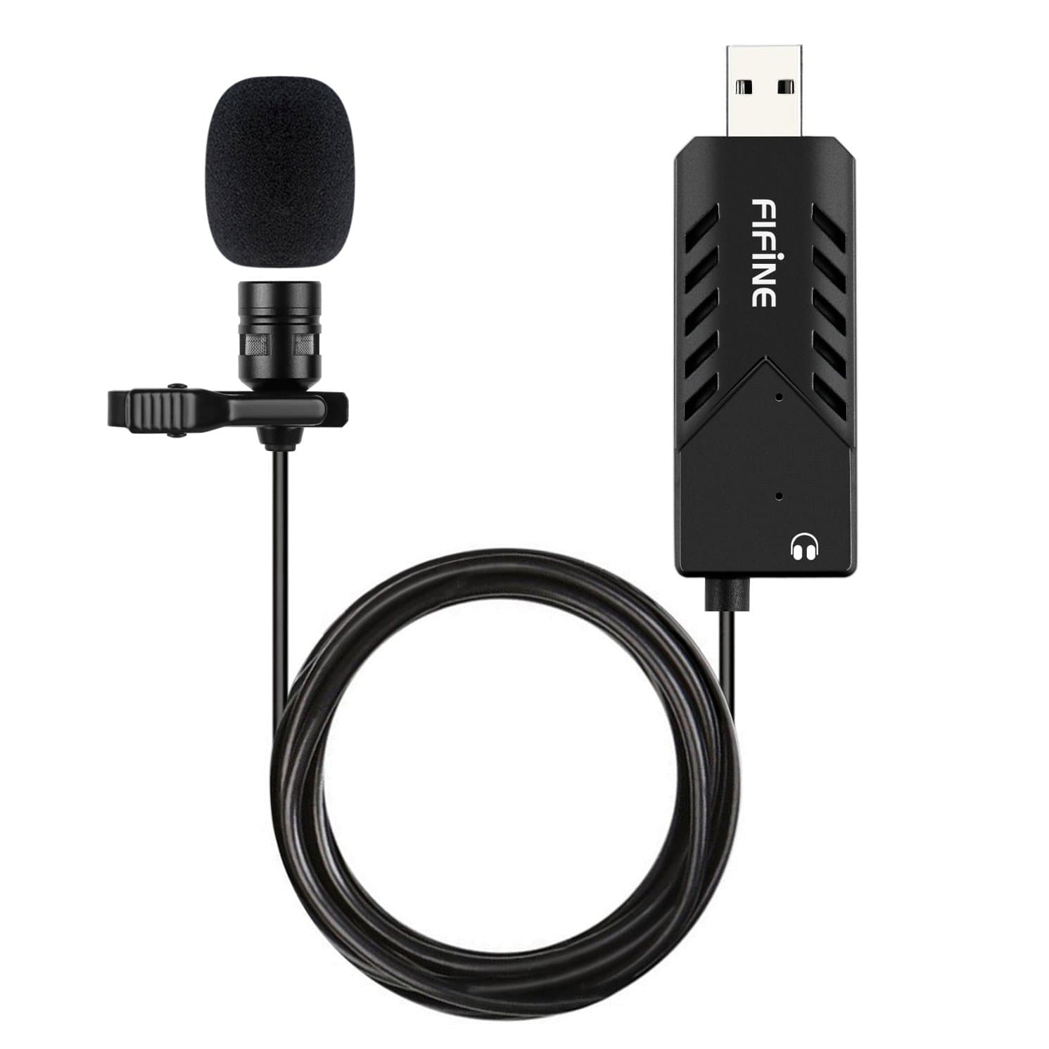 Lavalier Lapel Clip-on Cardioid Condenser Computer Mic Plug and Play USB Microphone with Sound Card (K053)
