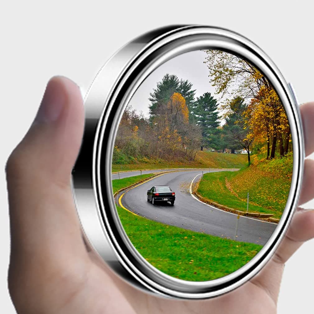 yusheng 2pc 3” Adjustable large Round Stick-on Convex Spot Mirror, big HD Glass Convex Rear View Mirror,Strong Adhesive Blind Spot Mirror for Car, Van, SUV and Trucks (3"(75mm), Silver frame)