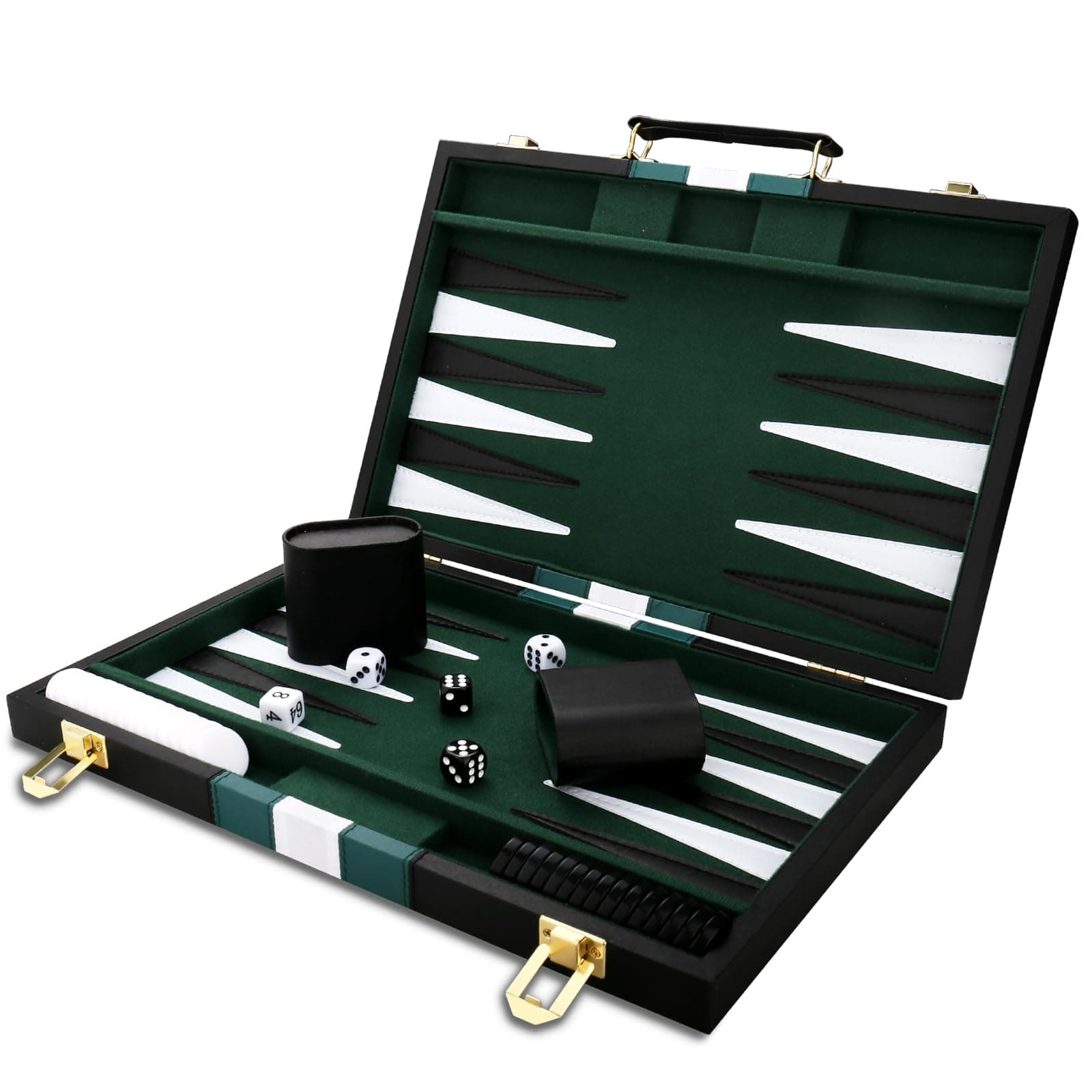 Backgammon Set - Classic Board Game with Premium Leather Case - Portable Travel Strategy Backgammon Game Set for Adults, Kids - Suitable as (15inch, Black)
