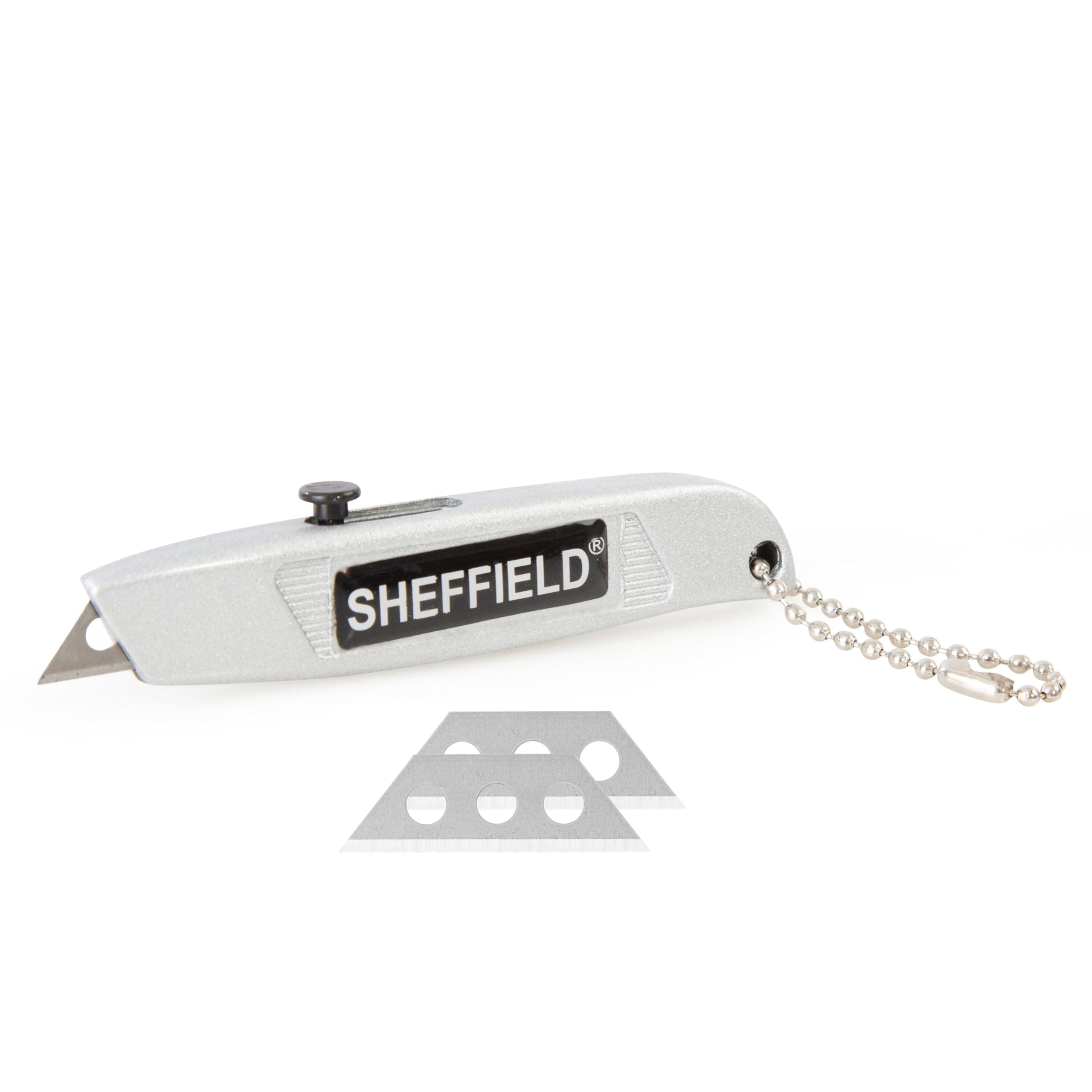 Sheffield Mini Utility Knife, Retractable Box Cutter, for Cardboard, Drywall, Carpet, with Comfort Grip, 3-Position Blade Lock, Extra Blade Storage