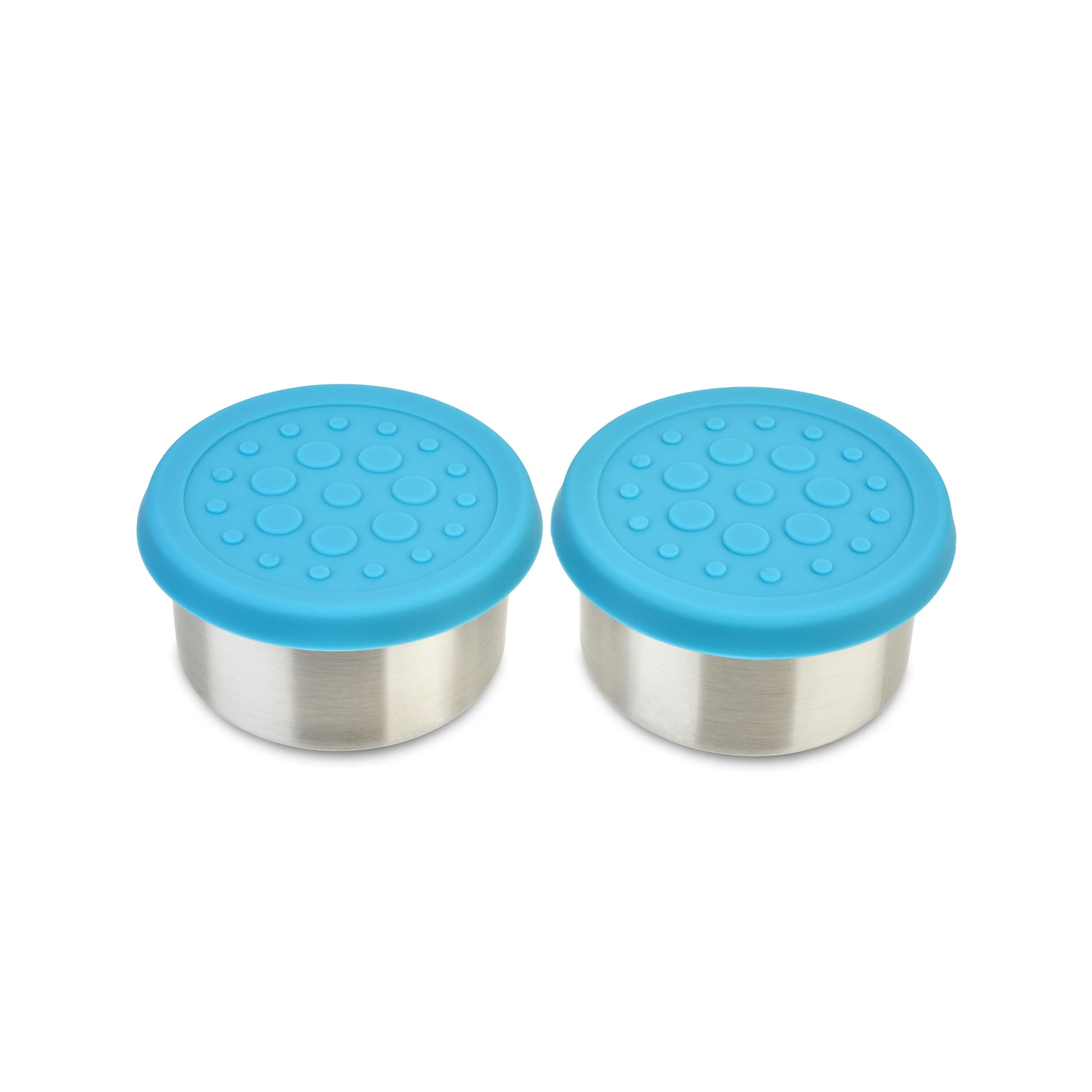 LunchBots 4.5oz Leak Proof Snack & Side Containers - Spill Proof Bags & Bento Boxes - Food Grade Stainless Steel with Silicone Lids - Set of 2 (Aqua)