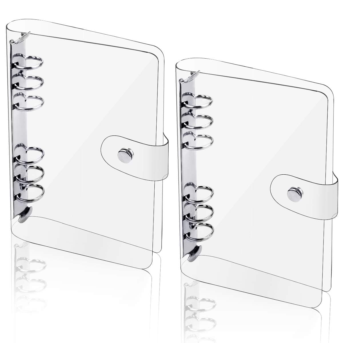 2 Pack A6 Transparent Soft PVC 6 Holes Binder Notebook Cover,Snap Button Closure Refillable Notebook Round Ring Binder Cover Protector(Paper Not Included)