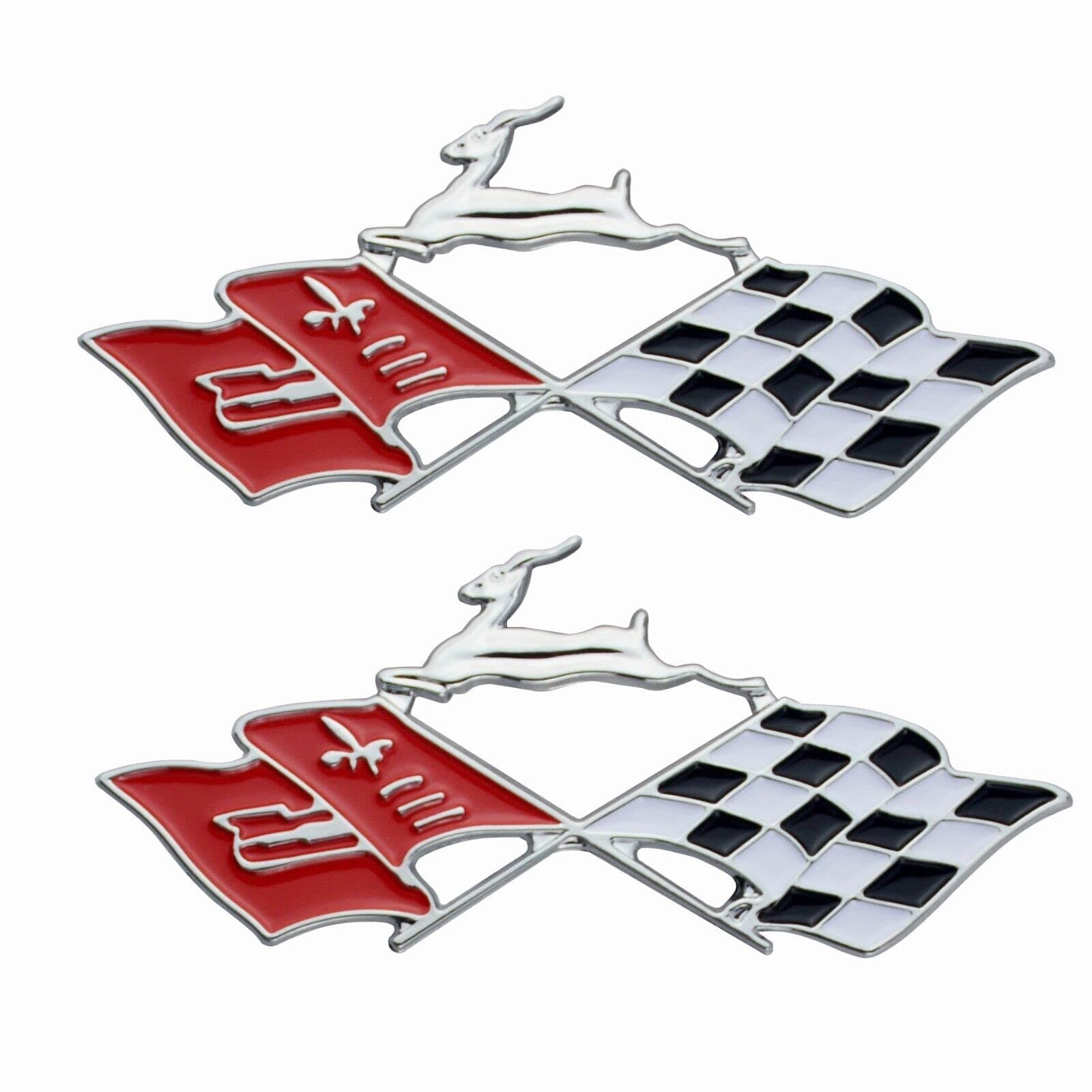 2Pc 1961 Impala Die Cast Rear Quarter Panel Emblem Crossed Flag 3D Badge Sticker KC4525 Replacement for Impala