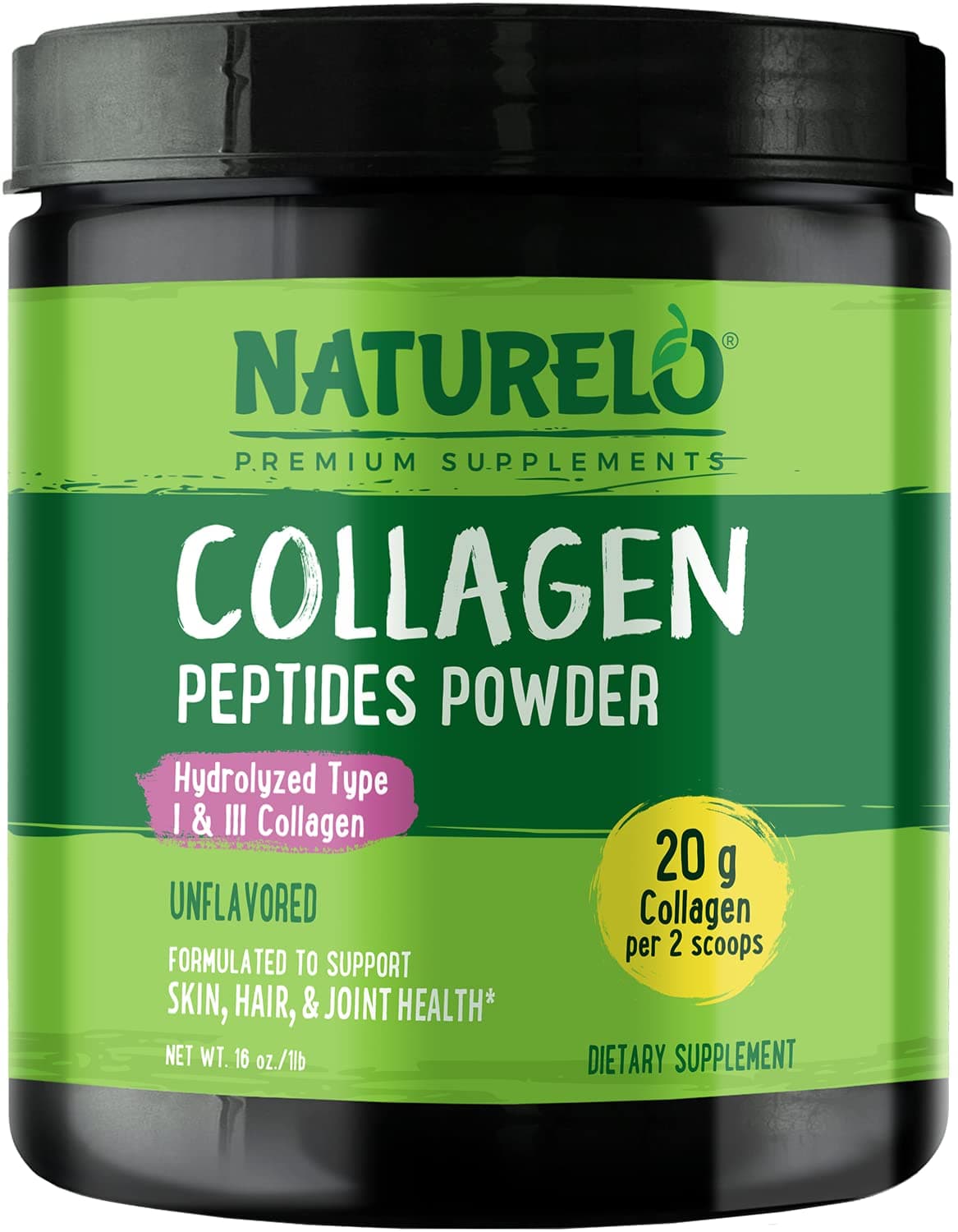 Collagen Peptides Powder - Hydrolyzed Collagen Type I & III, Skin Hair & Joint Health - Unflavored - 16 Ounces - 45 Servings