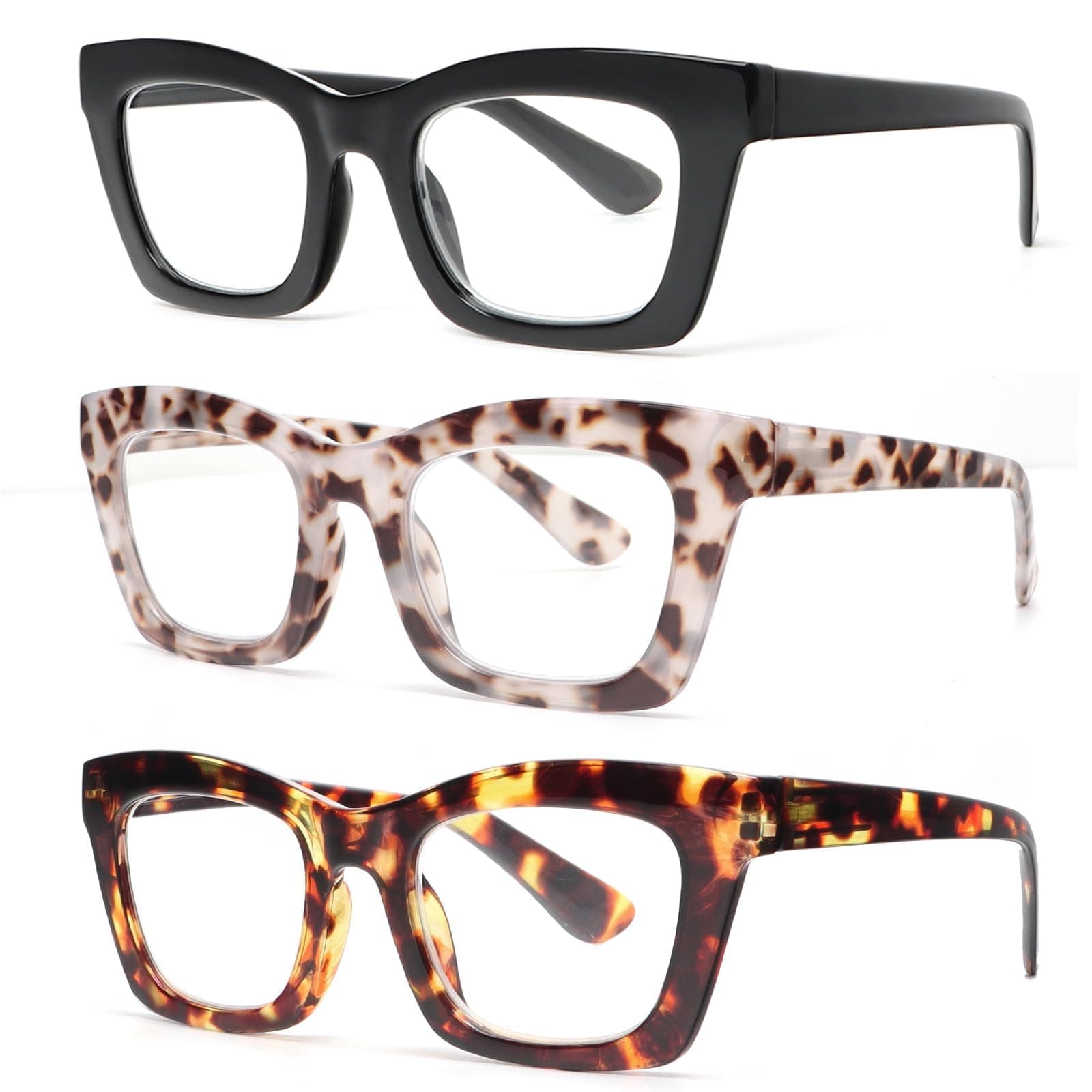 REAVEE Oprah Style Reading Glasses for Women, Blue Light Blocking Stylish Oversized Computer Readers Spring Hinge