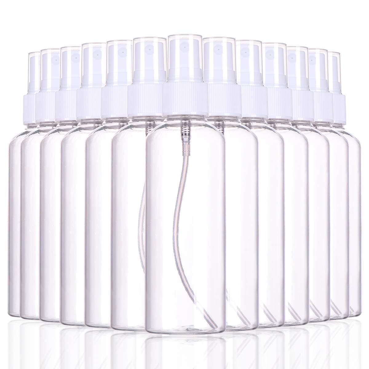 3.4oz Plastic Clear Spray Bottles, 100ml Mini Travel Sized Refillable Fine Mist Sprayer Bottles Makeup Cosmetic Atomizers Empty Small Spray Bottle Container for Essential Oils,Perfumes (12 Packs)