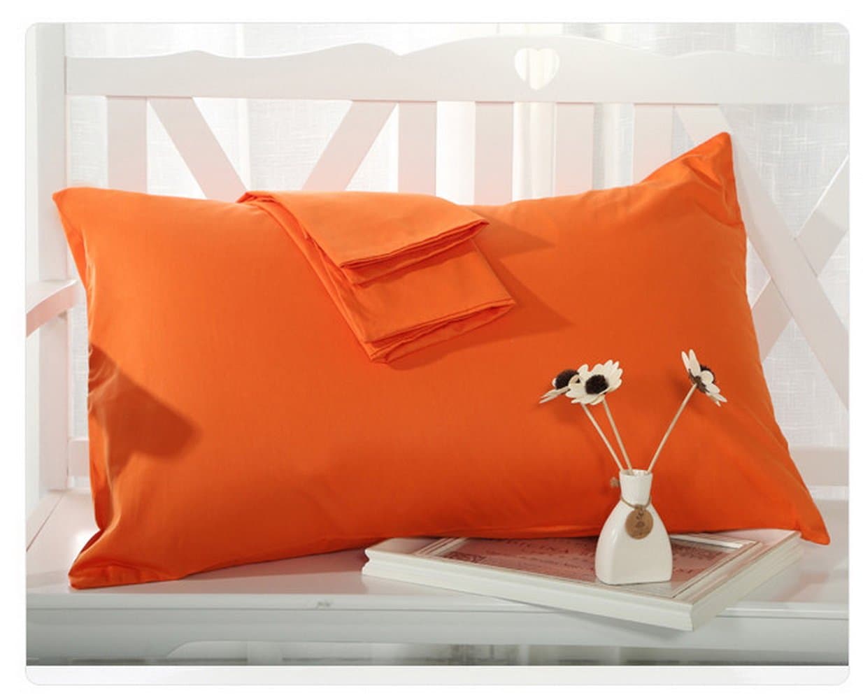 BLERA Pillowcase, 300 Thread Count Genuine Egyptian Cotton Standard 2-Piece Pillow case Set,Solid,Orange