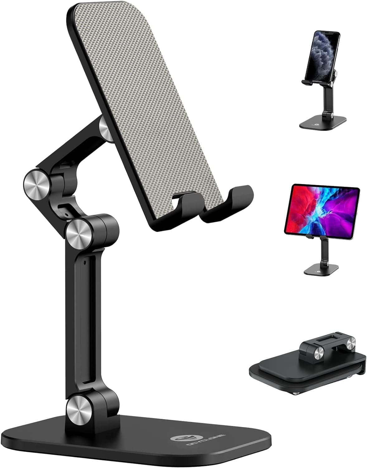 ZZZSTOREPhone Stand, Adjustable Height and Angle Cell Phone Stand for Desk Foldable Holder, Taller iPhone Stand Compatible 4-11 Inch All Mobile Phone/iPad/Tablet - Black/White (Black)