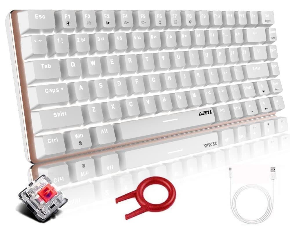 Hoopond Mechanical Keyboard, AK33 White LED Backlit USB Cable Gaming Mechanical Keyboard, 82-key Compact Mechanical Gaming Keyboard with Anti-ghosting Keys for Gamers & Typists (Red switch, White)
