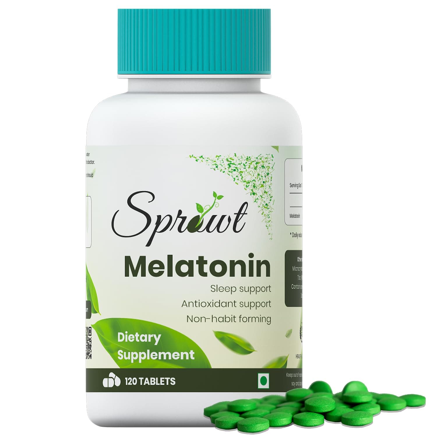 Sprowt Melatonin 10mg Sleeping Tablets | Sleep Supplement, Antioxidant Support & Non-Habit Forming - 120 Veg Tablets