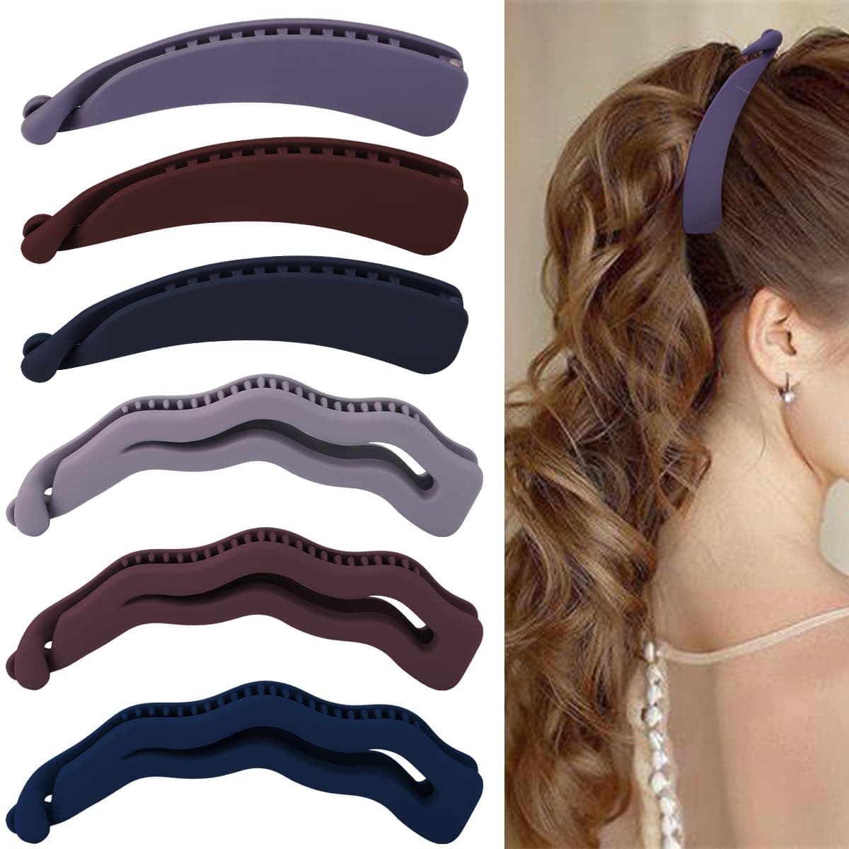 6PCS Matte Banana Clips for Thick and Thin Hair, Medium Strong Hold Ponytail Bun Holder, Hair Jaw Clips Barrettes Styling Accessories for Women Girls