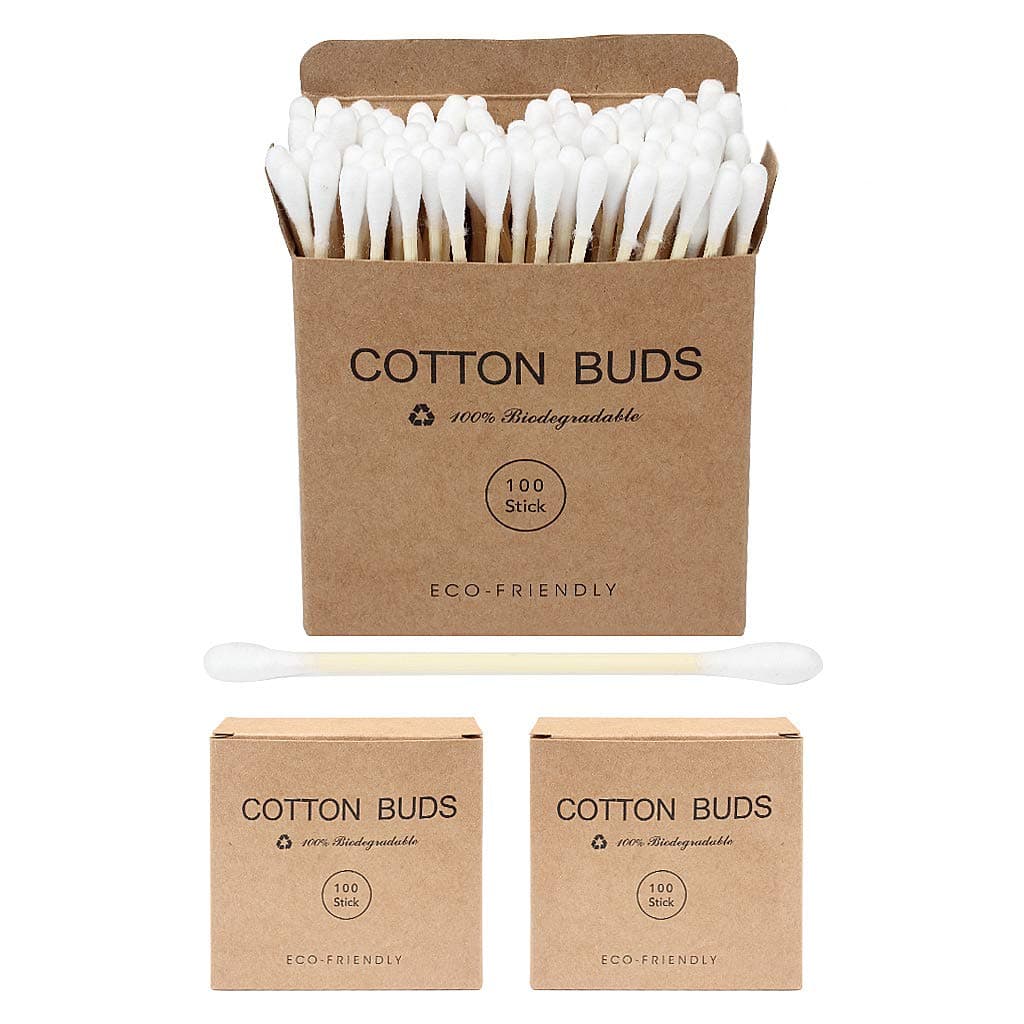 Bamboo Cotton Buds, 200 PCS (2 x 100) Eco-Friendly Cotton Ear Buds Swabs with Bamboo Handle - Recyclable and Biodegradable Cotton Swabs for Cleaning Ear Makeup Wound