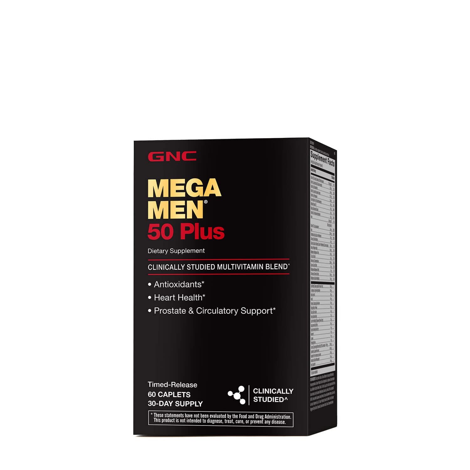 GNC Mega Men 50 Plus Multivitamin Caplets, Clinically Proven, Heart & Prostate Health, B Vitamins, Saw Palmetto, Memory, Vitamin D-3, 60 count