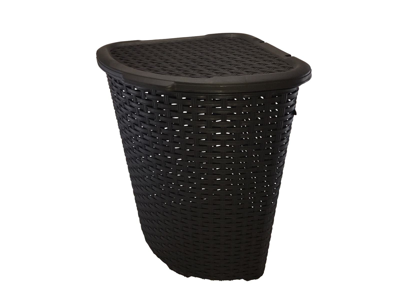 52L Large Rattan Plastic Corner Laundry Bin Washing Bin & General Storage Basket (Black)