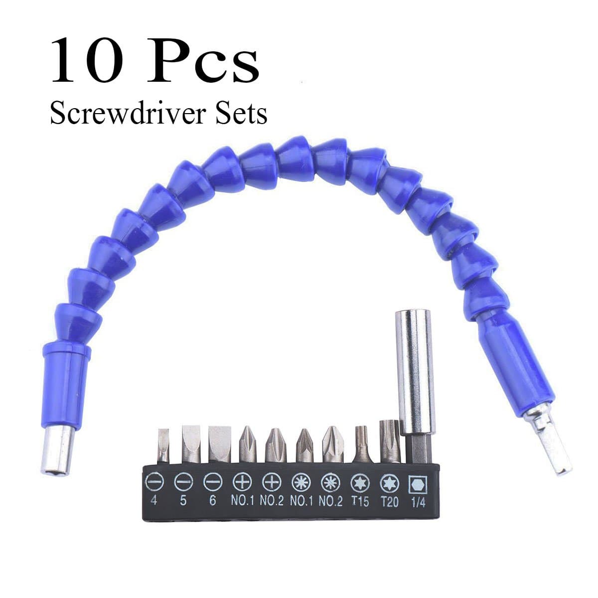 8609024 10Pcs Bits Set 1PCS 11.6" Flexible Extension Screwdriver Drill Bit Holder with Magnetic Quick Connect Drive Shaft Tip