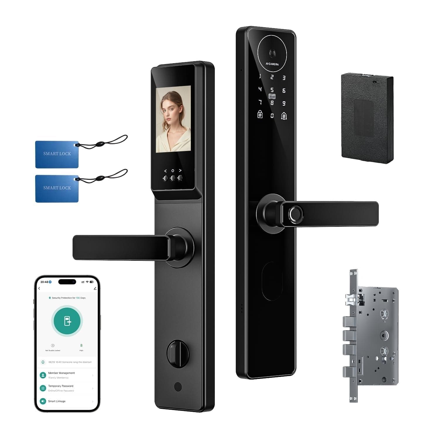 Smart Lock With Cat Eye, Camera Video Two-Way Audio Door Lock with Doorbell Fingerprint Door Lock with APP Control Digital Keypad Wi-Fi Smart Door Locks(K1proU, Black)