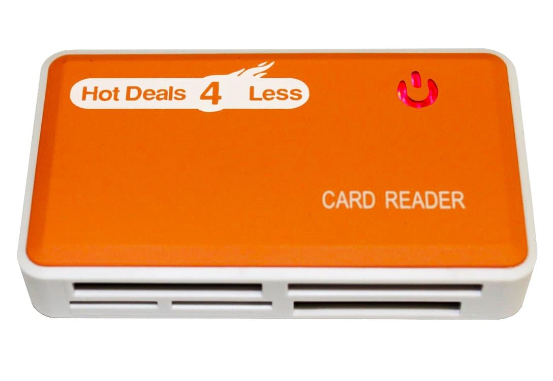 Hot Deals 4 Less All in one USB Card Reader for SD / SDHC / SDXC / Micro SD / Micro SDHC / Micro SDXC / CF I / CF II / CF Ultra II / xD / M2 / MS Memory Stick / Memory Stick Pro / Memory Stick Duo / MMC I / MMC II / RS-MMC / HS-MMC. High Speed Reader with life time warranty. Color (Orange)