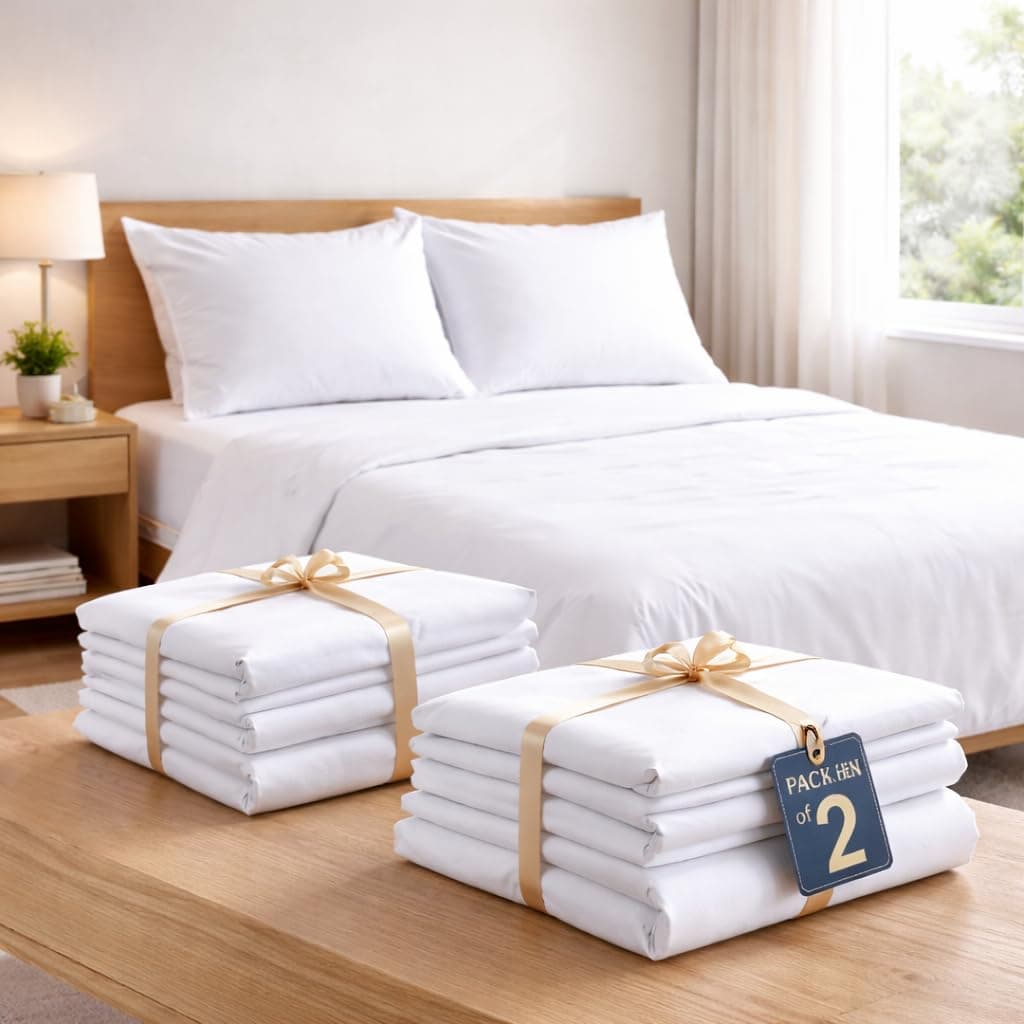 Queen Sheet Set 2 Pack – 100% Cotton Sateen Sheets Queen Size Bed Set, Soft Breathable Cooling Bedding, Hotel Luxury Bed Sheets Deep Pocket Sheets, White Solid