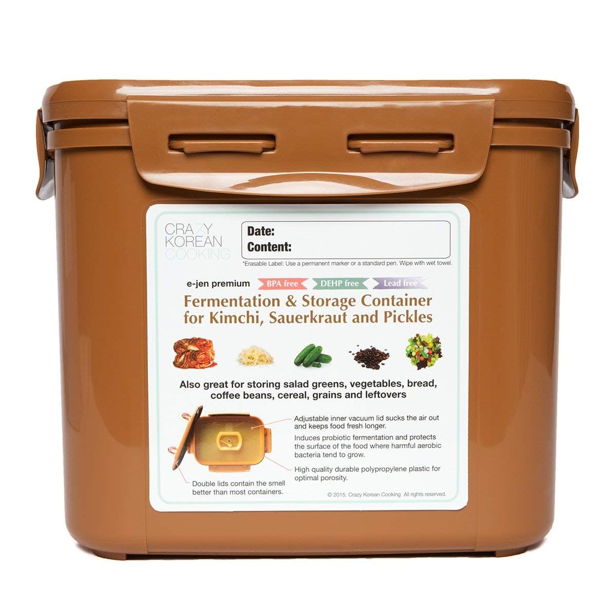 CKC Premium Kimchi, Sauerkraut Fermentation Container, Sandy Brown, 0.9 Gallon