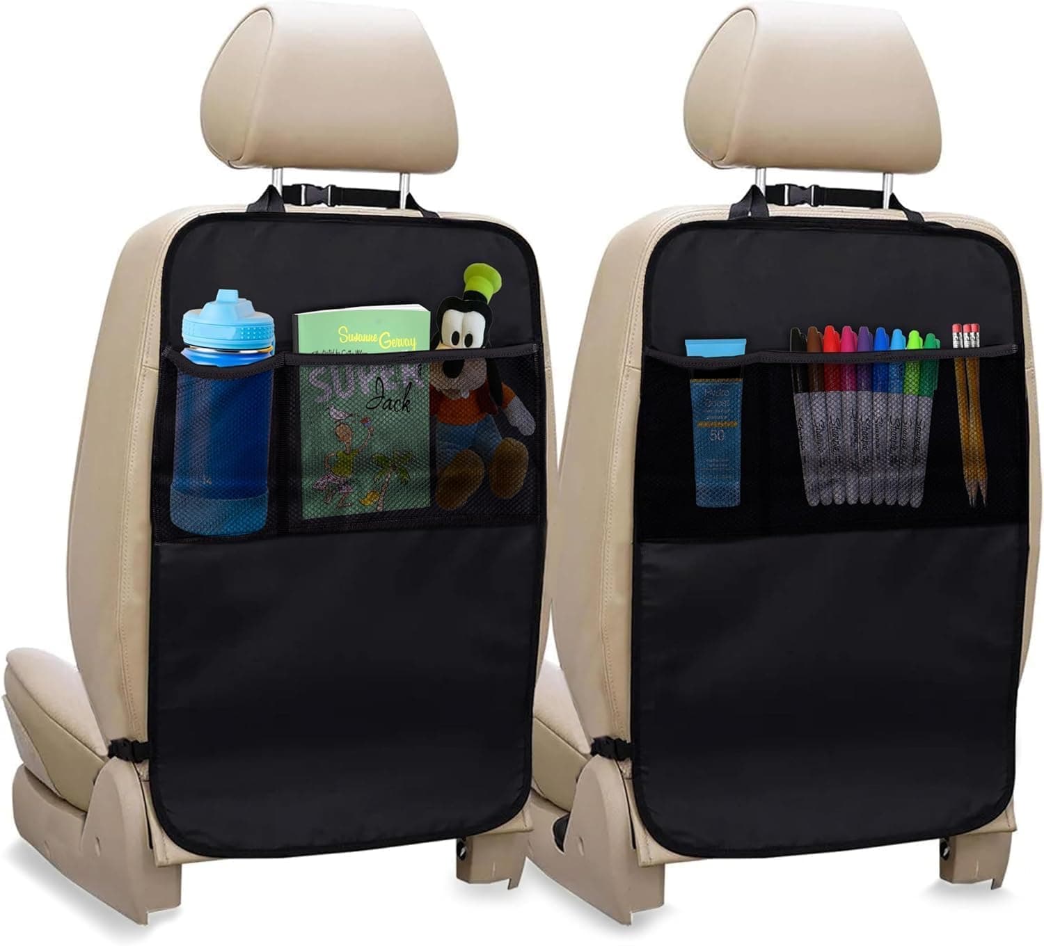 EcoNour 2 Pack Back Seat Protector for Kids Feet | Premium Waterproof Kick Mats with 2 Pocket Organizer | Backseat Cover for Vehicles to Protect from Dirt, Mud & Scratches | Travel Accessories