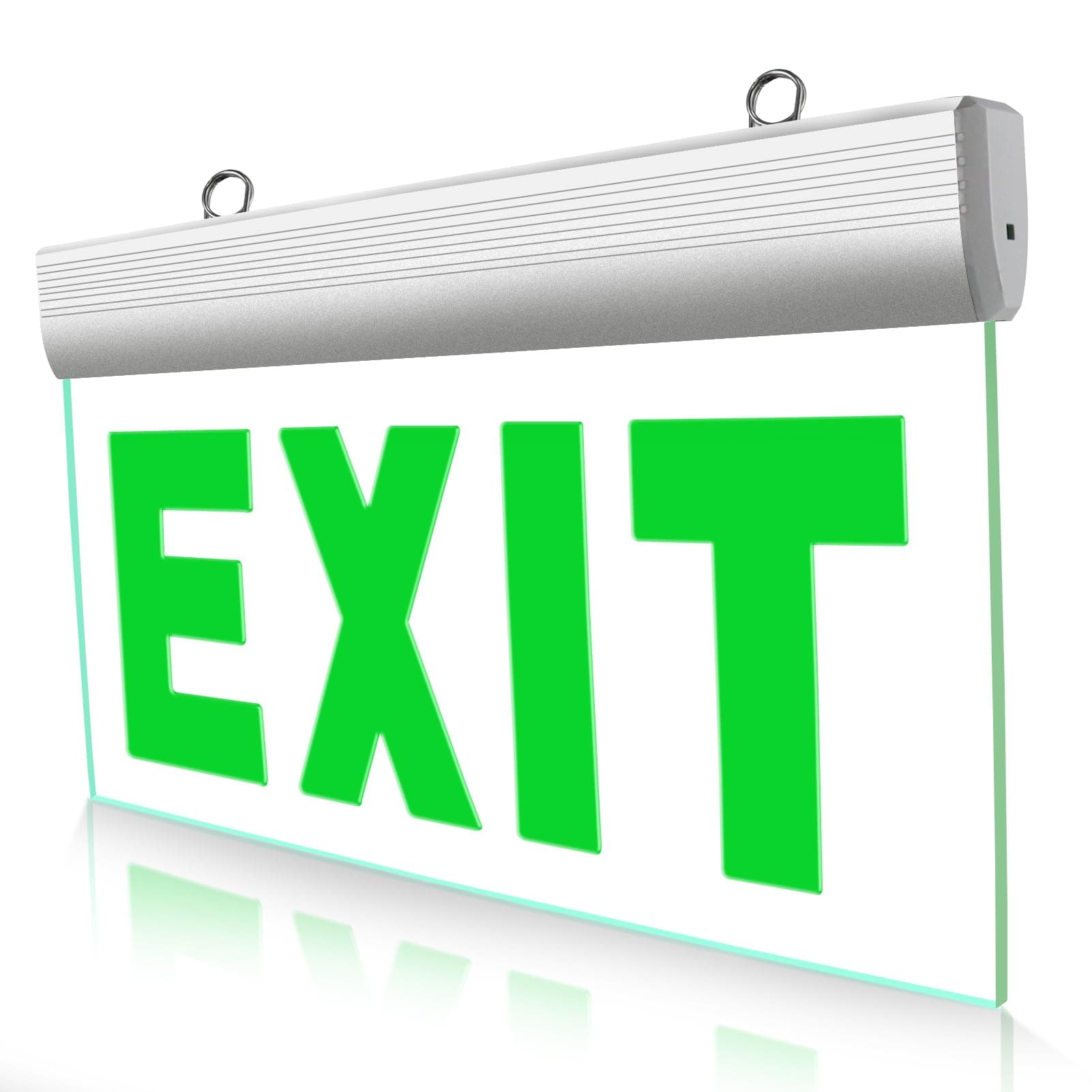 LEDLampsWorld Green LED Edge Illuminated Exit Sign, Hardwired with Battery Backup, Double Sided Acrylic Clear Panel, Top/Side Mount, AC 220/240V