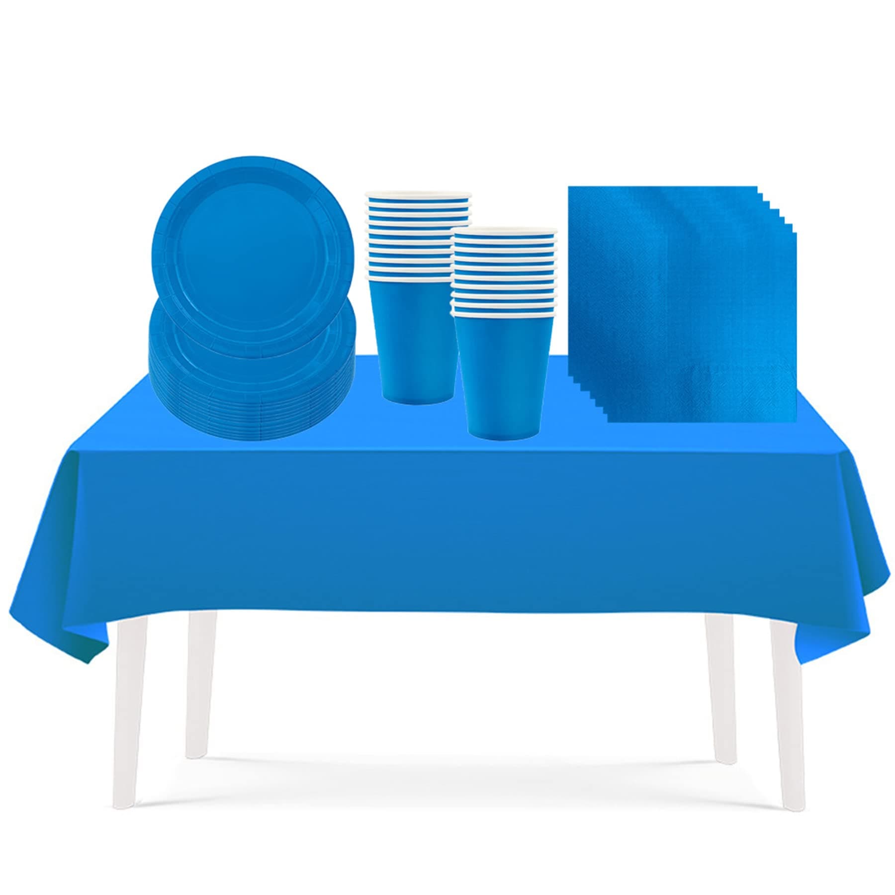 53PCS Blue Party Tableware Decorations for Kids Birthday,Disposable Tableware Set Tablecloth Table Covers,7inch Paper Plates,Paper Napkins,Cups for Xmas Birthday Wedding Party Favor