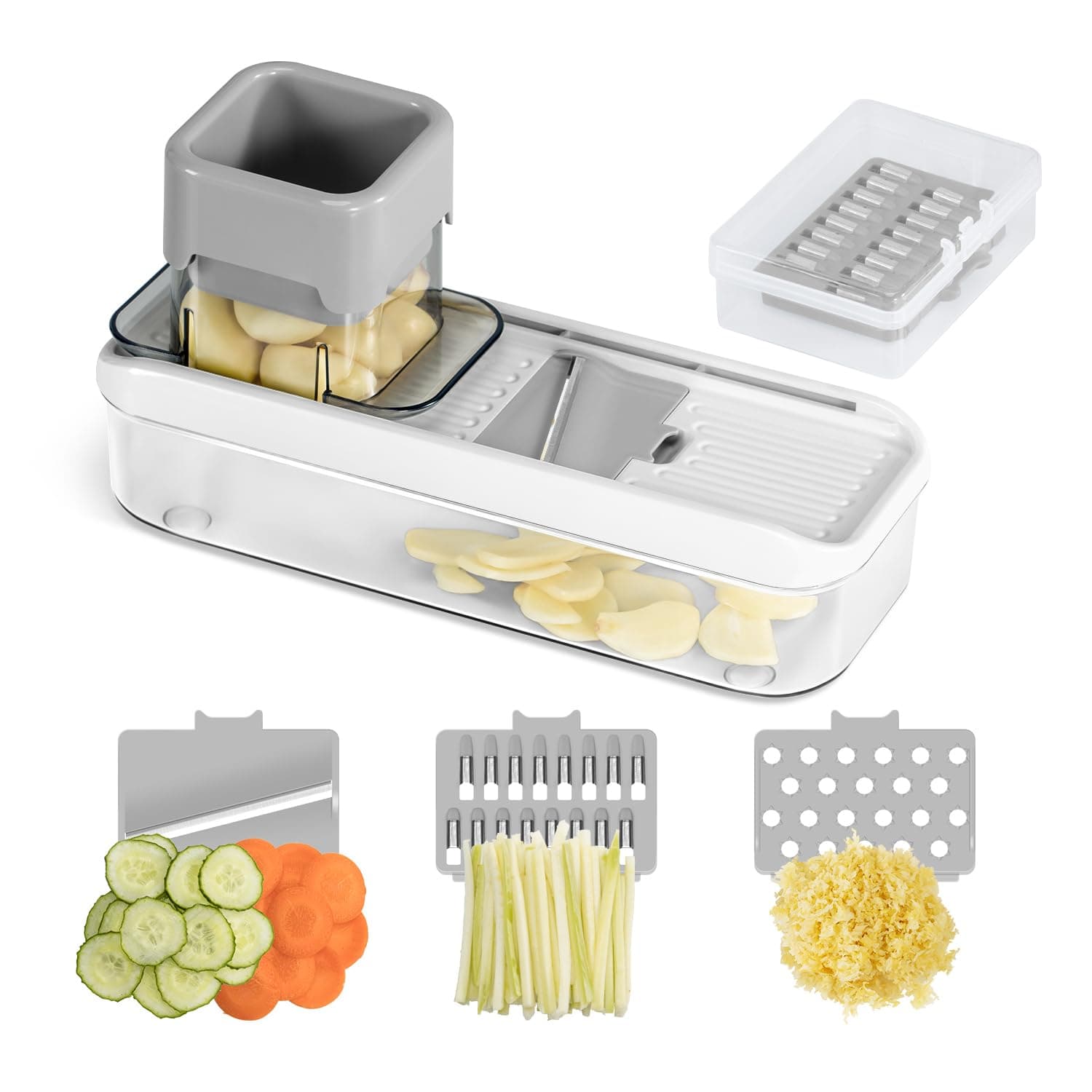 Mini Garlic Slicer Multi-Functional Mandoline Slicer Veggie Shredder Garlic Ginger Grinder Vegetable Mandoline Cutter with Container