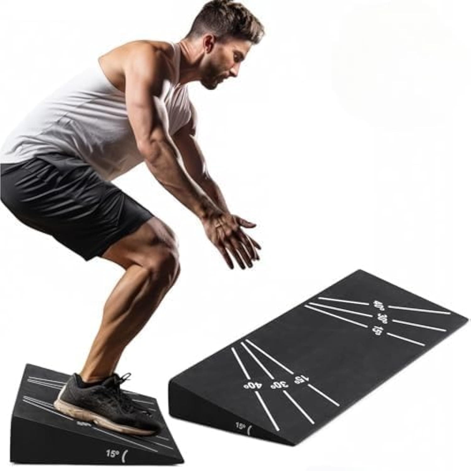 Squat Wedge Block - Adjustable Angle Ramp Blocks for Heel Elevated Squats - Calf Raise Platform Board