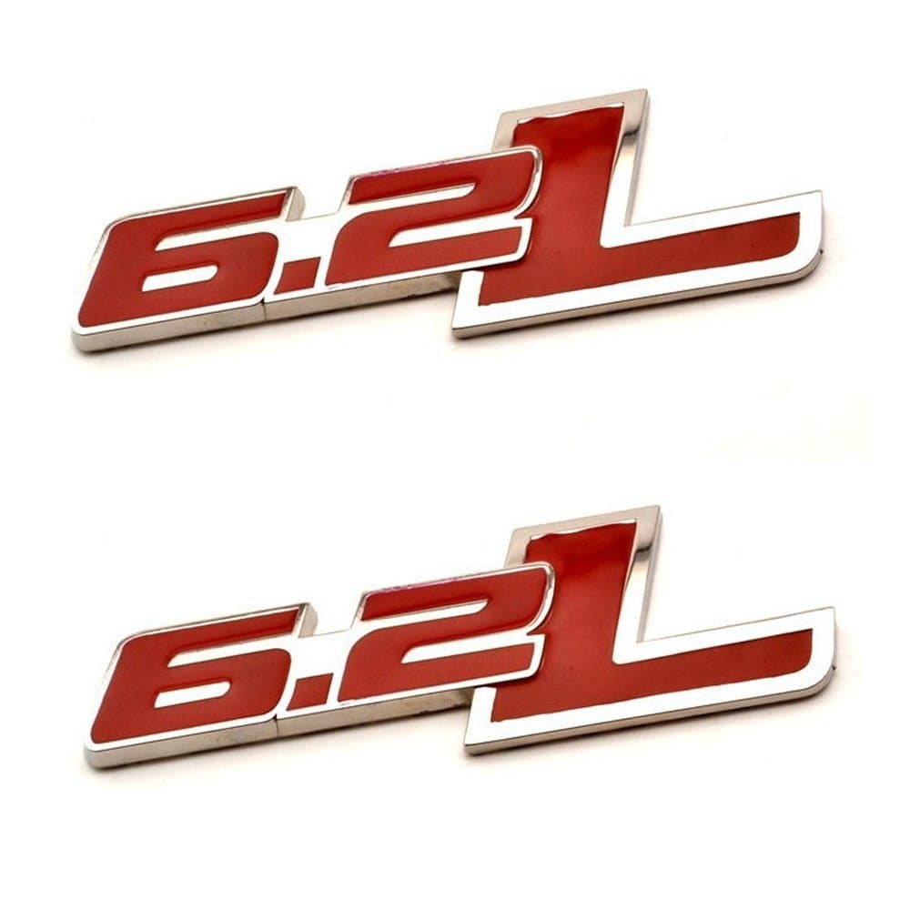 New 2PCS 6.2L Side Rear Emblem For Chevy Camaro SS Trunk Fender Badge Sticker (Red)