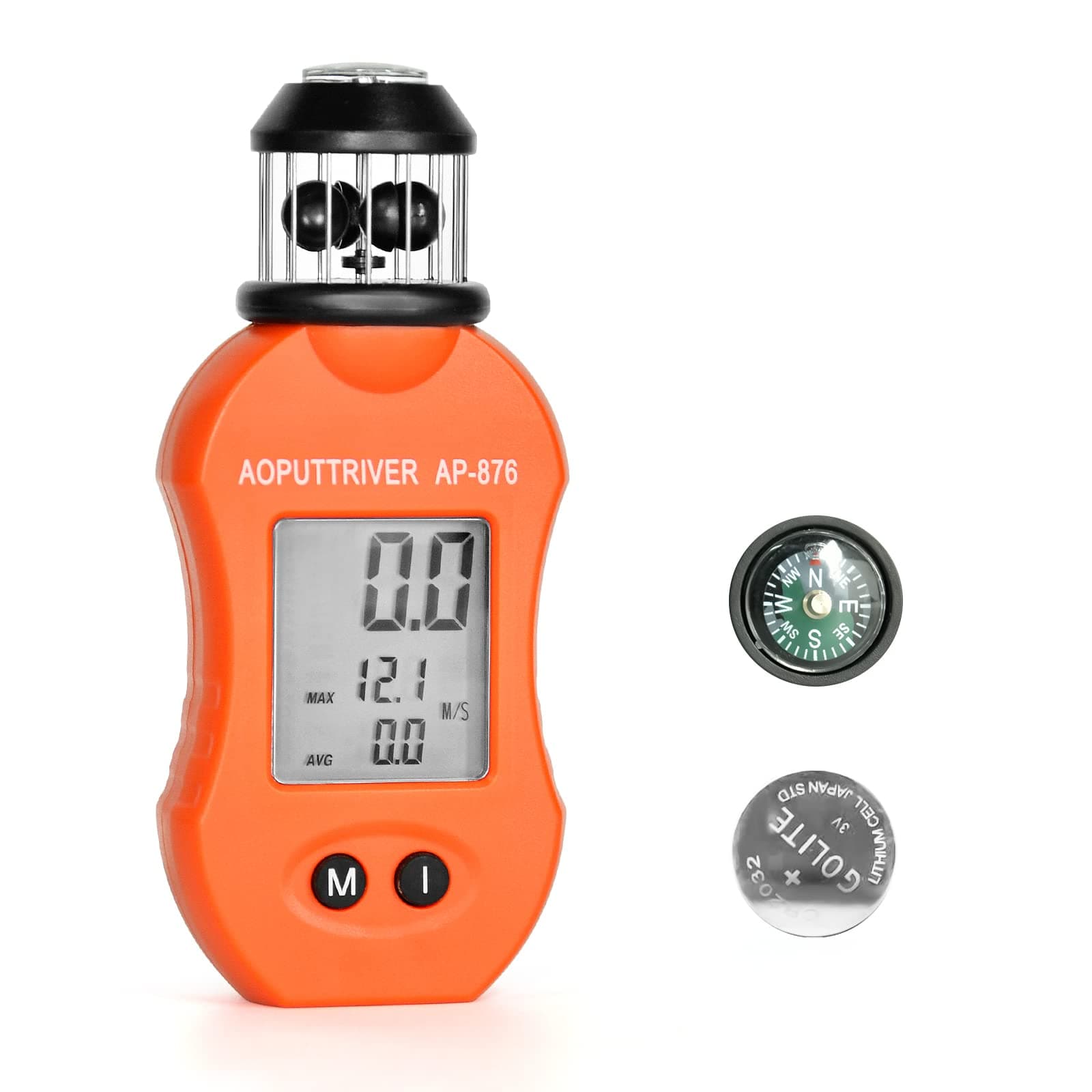 Wind Cup Anemometer Handheld, AP-876 Pocket Anemometer with 360° Wind Sensor Air Speed Meter for Measuring Air Speed Temp Air Volume for HVAC Vents Boat Sailing Shooting-Orange