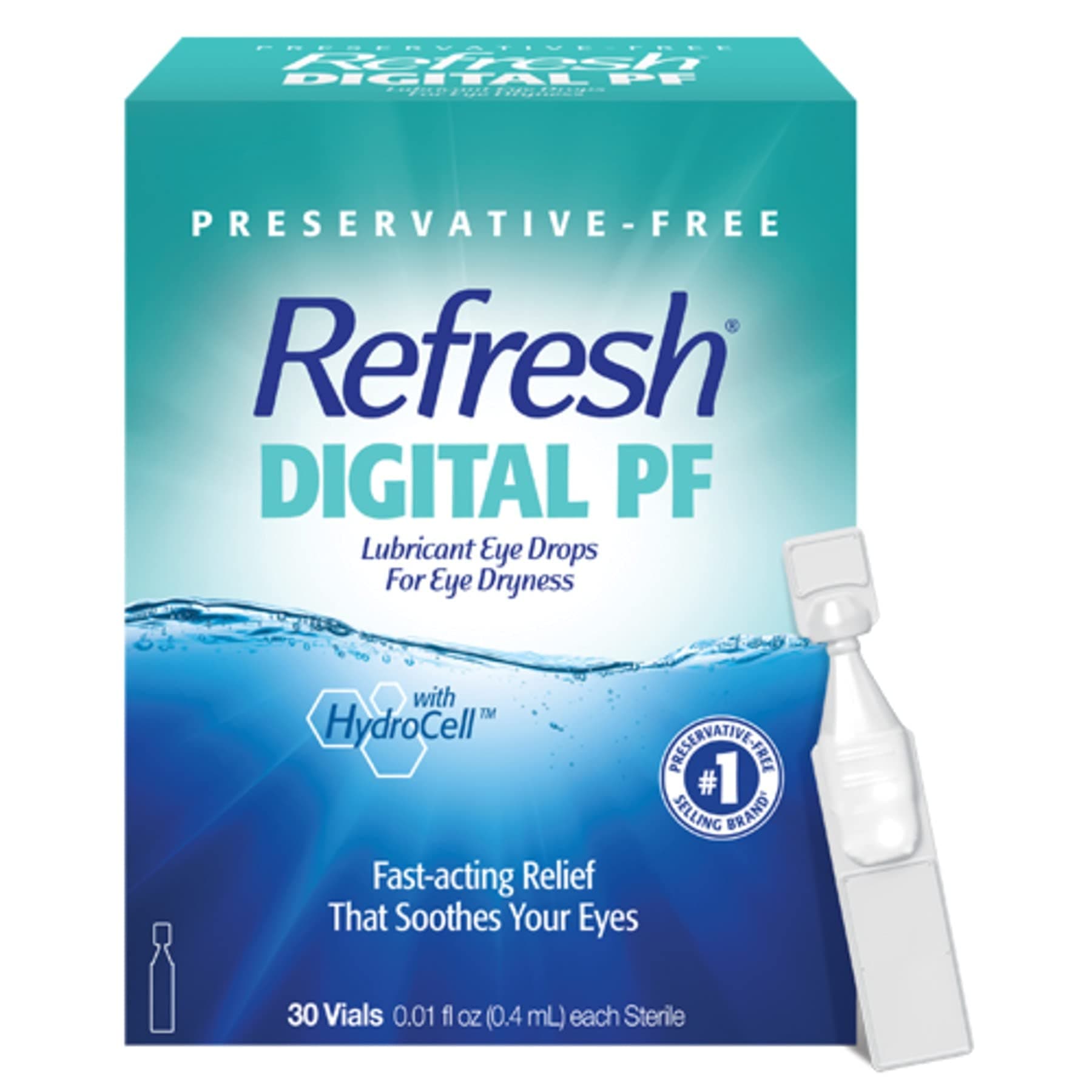Digital PF Lubricant Eye Drops For Dry Eyes, Preservative-Free, 0.01 Fl Oz Single-Use Containers, 30 Count