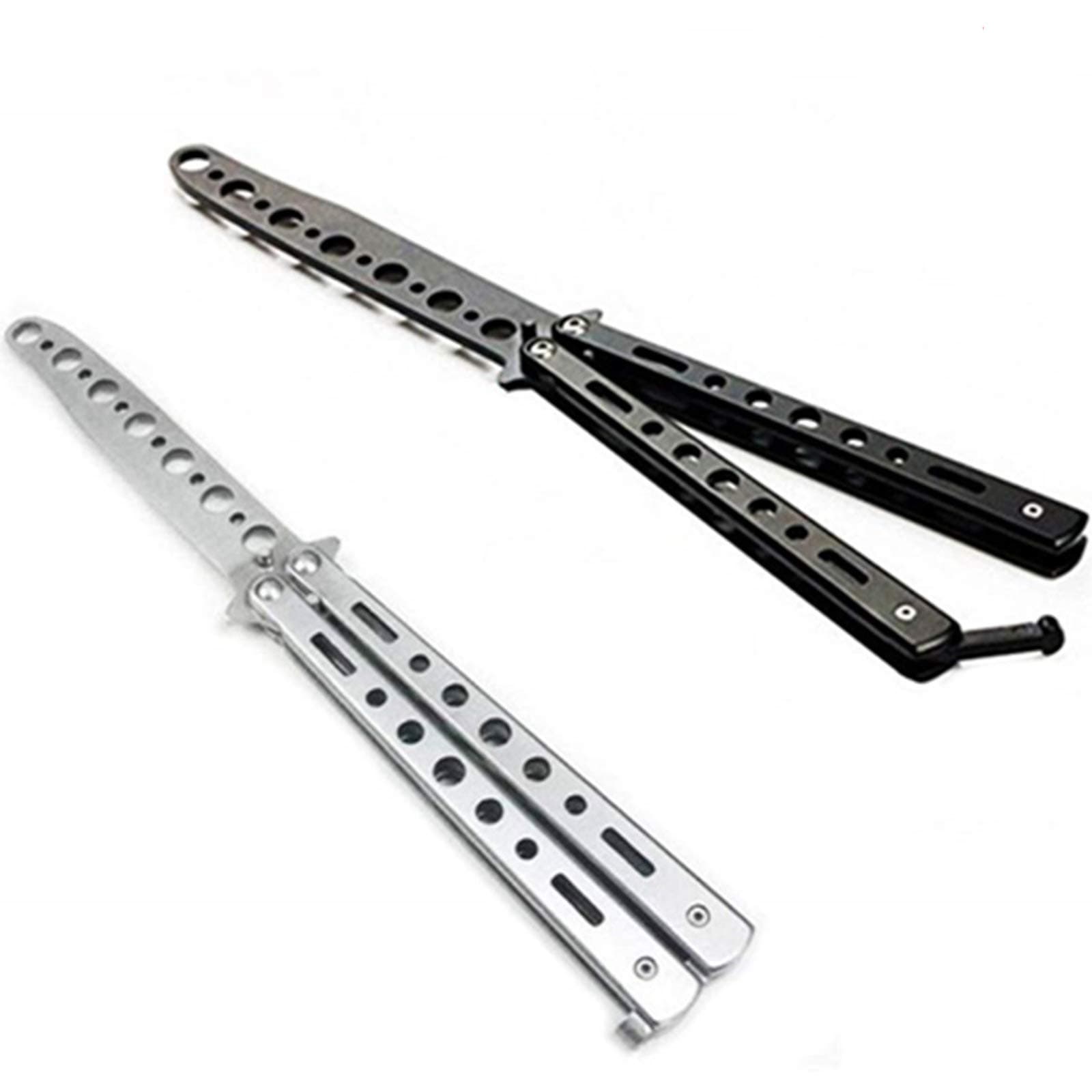 Butterfly knife, 2 Pack Practice Knives Trainer Martial Arts Practice Swords Steel Metal Folding Training Knife Tool Unsharpened for Men Boys Kids CSGO