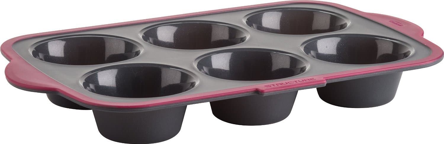 Trudeau Structure Pro Silicone Muffin Pan, 6 Cup Large, Grey/Pink