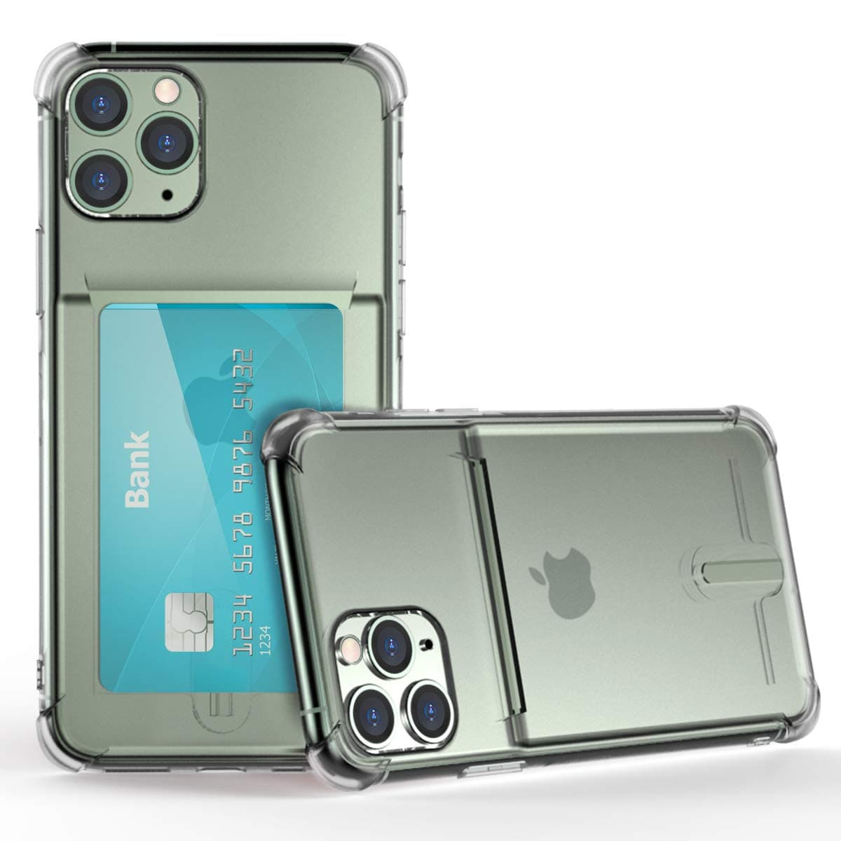 OBSTORM Phone Case for iPhone 11 Pro Max Ultra Slim Thin Fit Crystal Clear Gel Shockproof Case Cover with ID Card Slot Holder (Transparent)