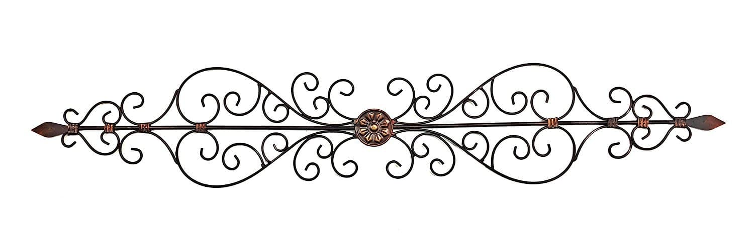 Bellaa 21994 Metal Wall Decor Scroll Plaque 43 Inch Long Brown