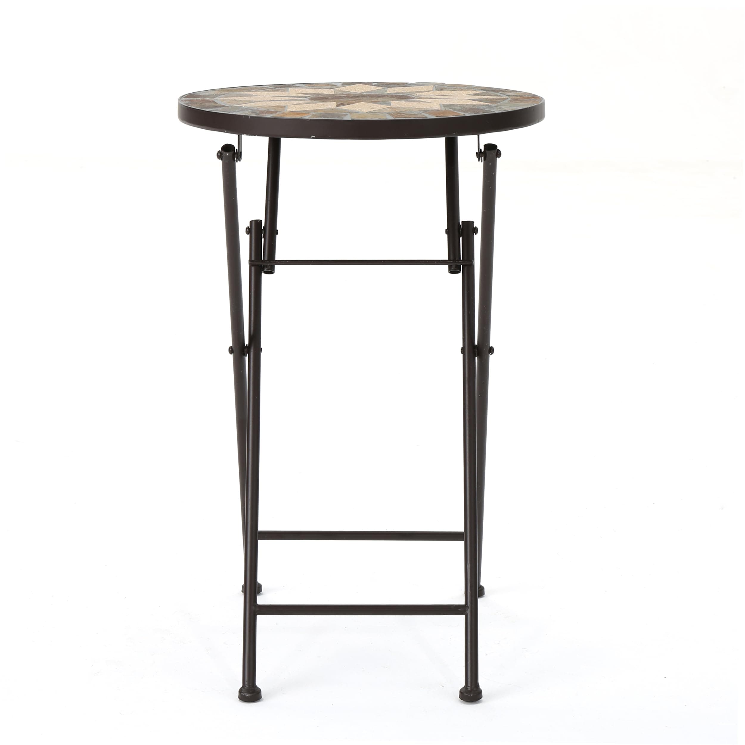 Silvester Outdoor Stone Side Table with Iron Frame, Beige / Black