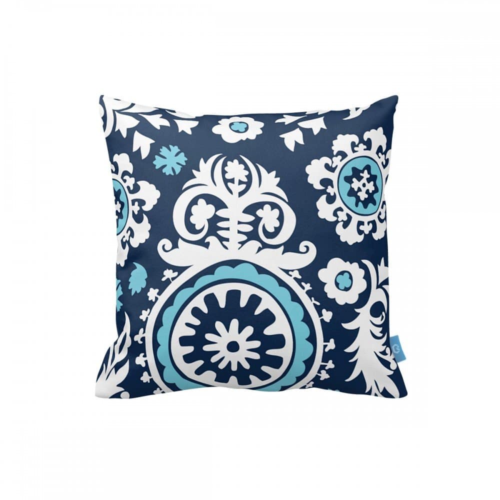 Decorative Turkish iznik Tile Cini Designs Home Decor Double Side Design Throw Pillow Case Cushion Covers Square Navy Blue 18"x18" BC145