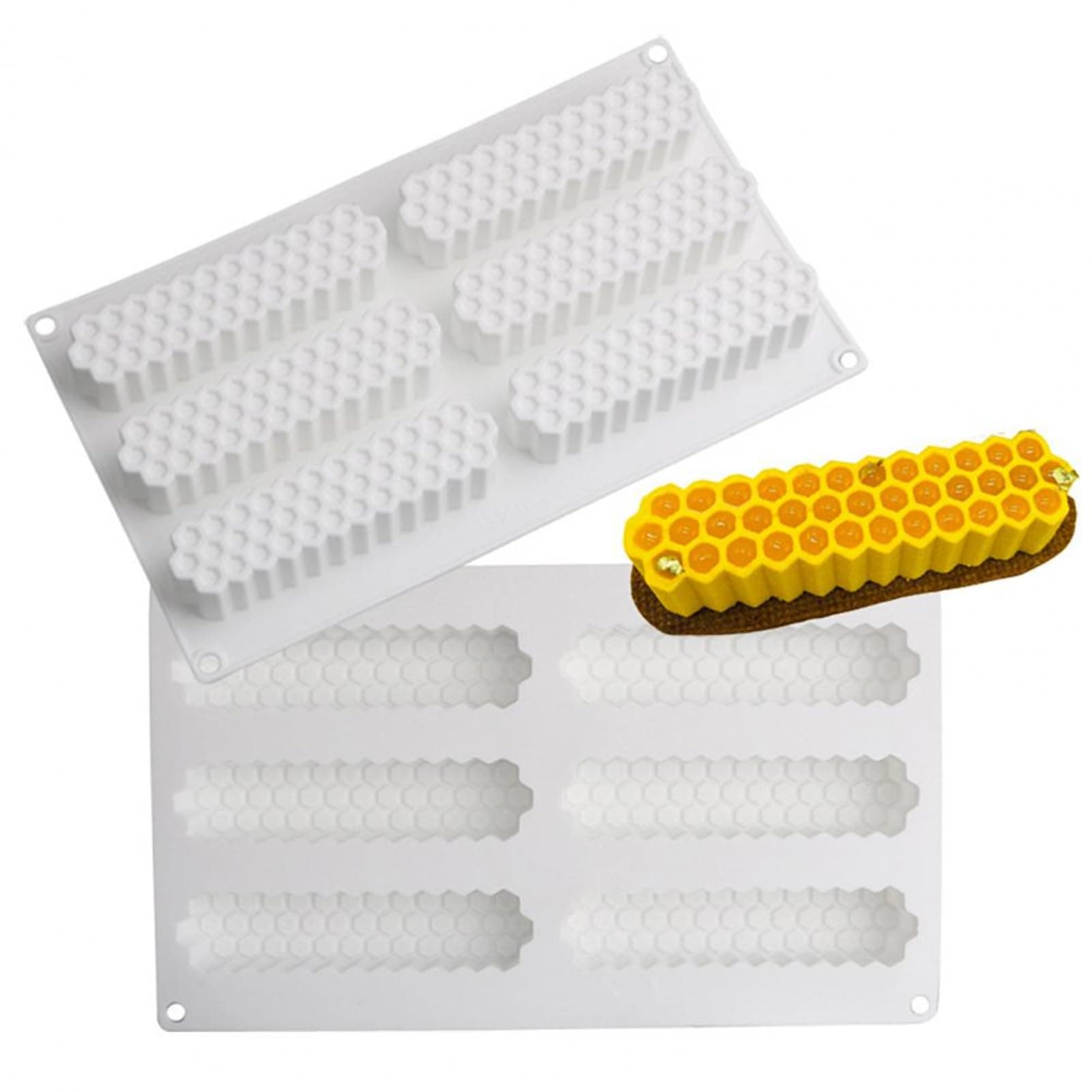 DUBENS 6-Compartment Honeycomb Bee Cake Silicone Moulds Hexagonal Ice Cubes Handmade Soap Mould Tray Mousse Fondant Chocolate Biscuit Sugar Craft Mould DIY Cake
