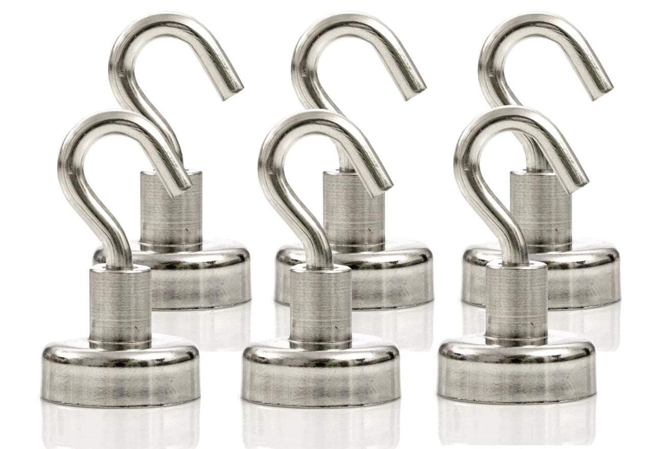 Strongman Tools Strong Magnetic Hooks Heavy Duty Magnet Hooks for Hanging - with Neodymium & Non Scratch Adhesive - Magnetic Hook for Cruise, Wall, Locker, Hanger and More - 6 Pack Set, 30 lbs
