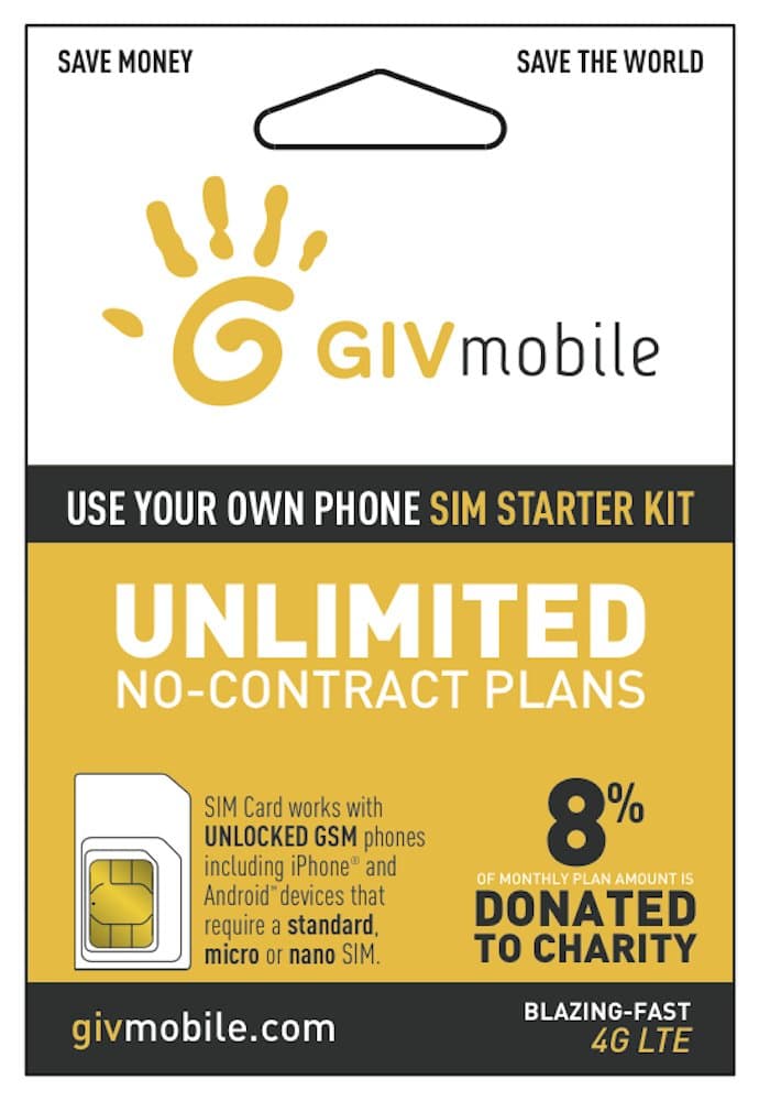 GIV Mobile 30SIMID10 Cell Phone Universal SIM Card Kit with $30 Unlimited Everything Service Plan