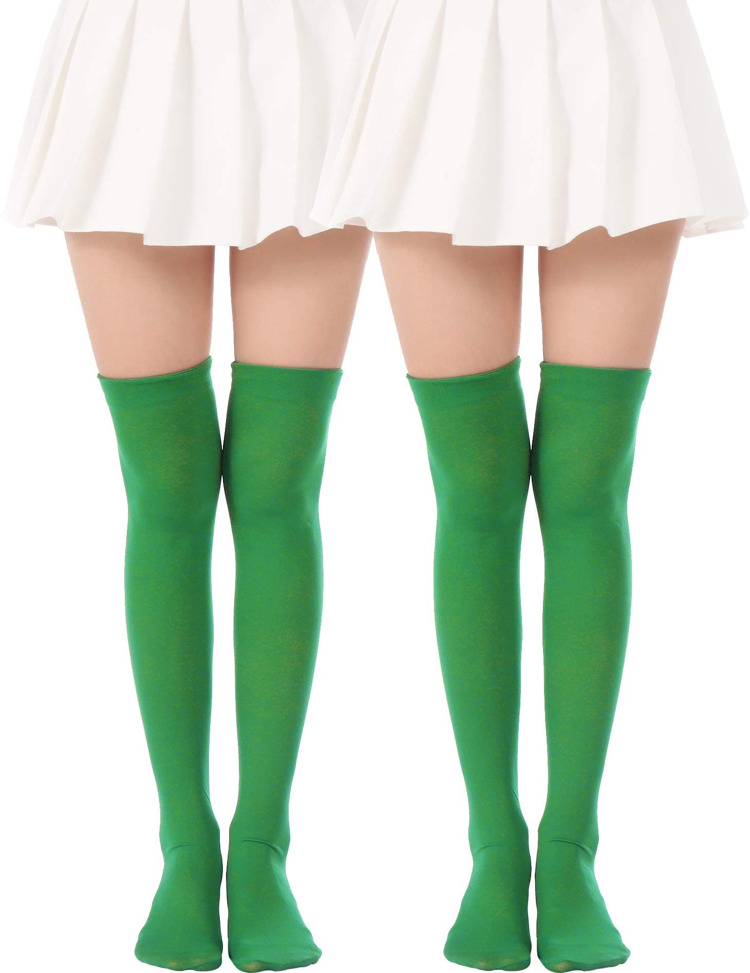 Over Knee Long Stockings Solid Thigh High Socks Opaque Costume Stockings Cosplay Knee-High Socks(2 Pairs Green Tights)