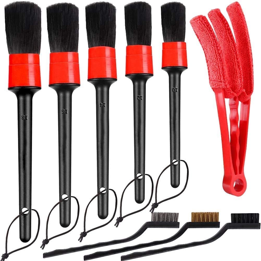 ANTOLE 9pcs Auto Car Detailing Brush Set Car,Includes 5 Soft Premium Detail Brush, 3 Wire Brush & 1 Vent Cleaning Brush for Wheels Interior Exterior Leather Air Vents Emblems
