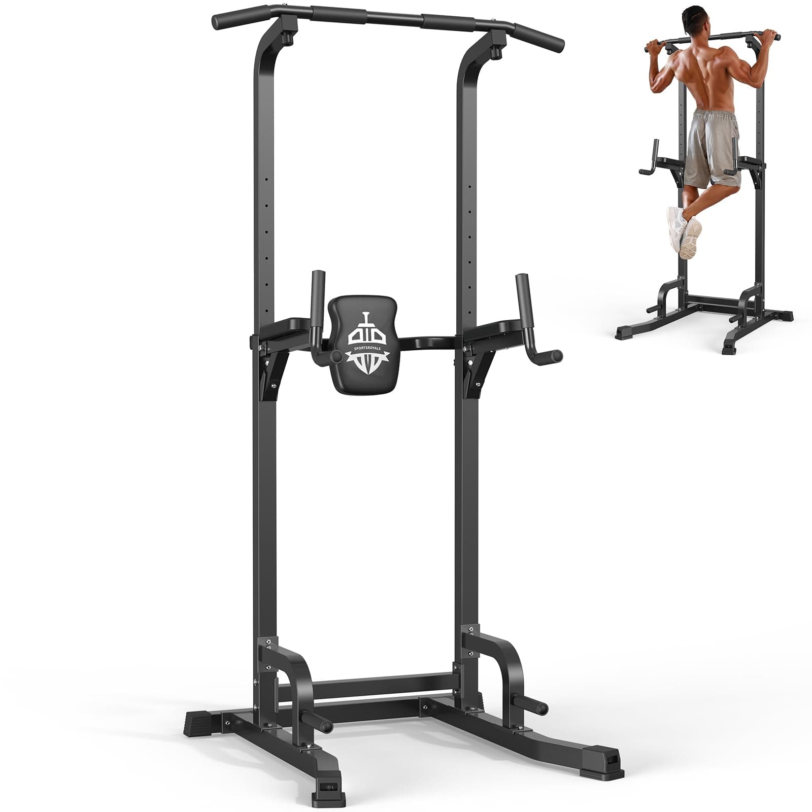 Sportsroyals Power Tower Pull Up Bar Station, 450LBS Stable Pull Up Dip Station for Home Gym Strength Training Equipment