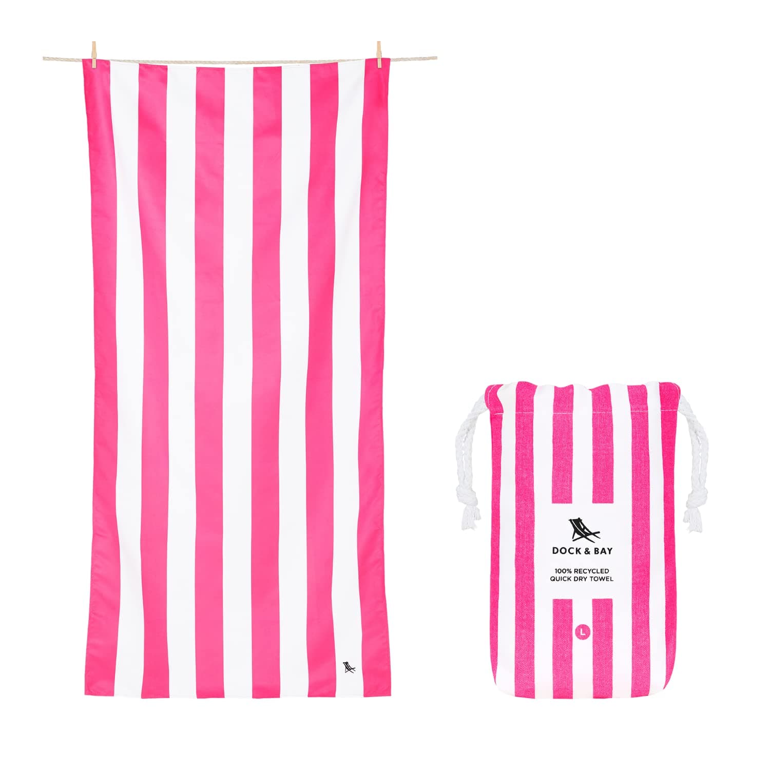 Dock & Bay Beach Towel - Quick Dry, Sand Free - Compact, Lightweight - 100% Recycled - Includes Bag - Cabana - Phi Phi Pink - Extra Large (200x90cm, 78x35")