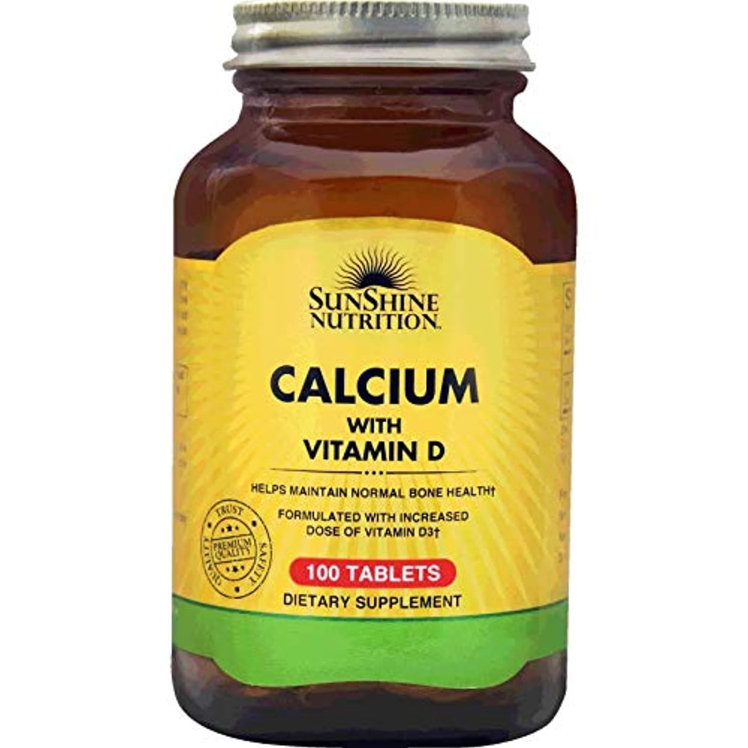 Sunshine Nutrition Calcium With Vitamin D, 100 Tablets | Formulated With Increased Dose Of Vitamin D3 | Gluten Free Supplement