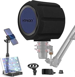 Microphone Windscreen Pop Filter with Gift Mic Stand&Phone Holder,Recording Shield,Mic Isolation Ball Sound-Absorbing Foam Windscreen for Large Mic, Studio Equipment Indoor & Outdoor Recording