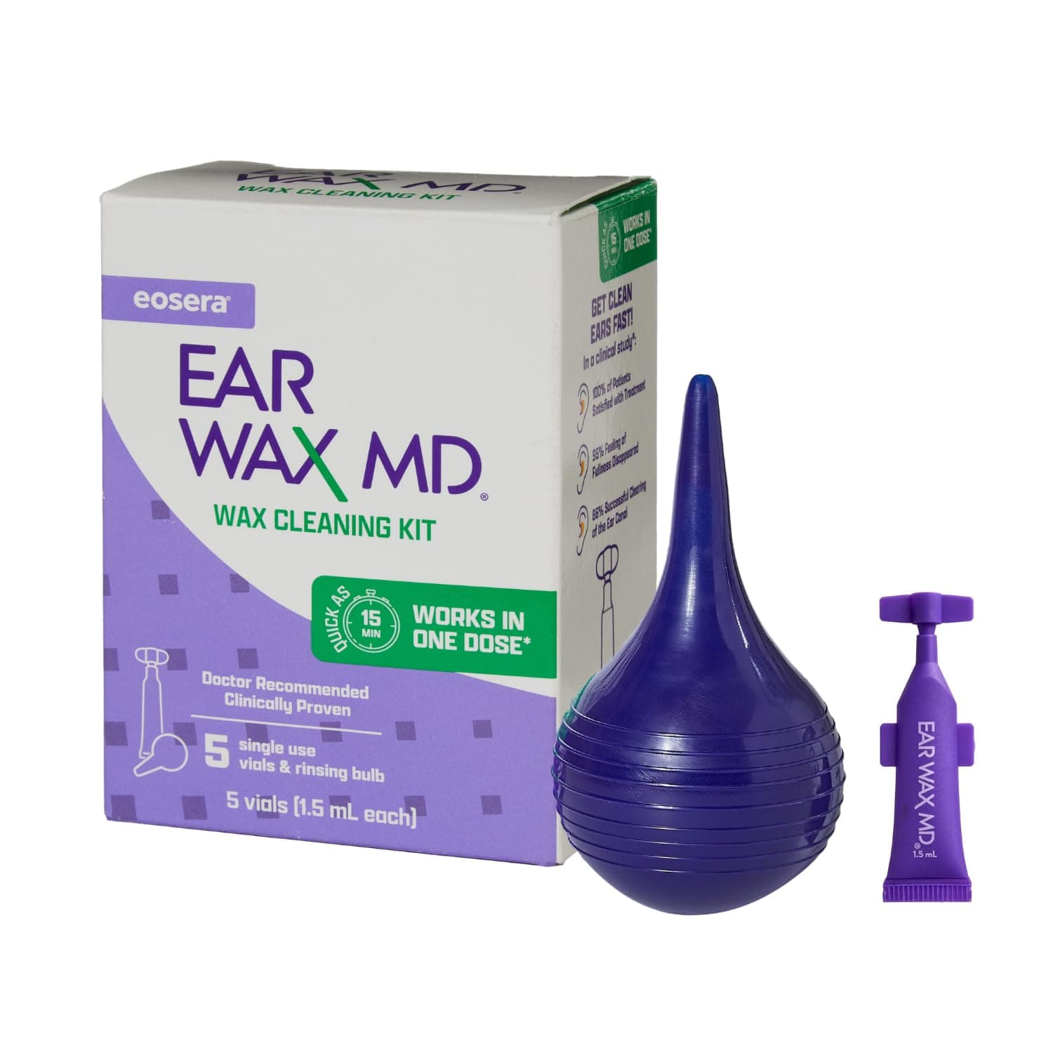 Earwax MD eosera® Ear Wax MD® Cleaning Kit - Fast-Acting Ear Wax Removal Drops & Rinse Bulb - Doctor Recommended, Clinically Proven Earwax Dissolver for Adults & Kids - Works in 15 Minutes