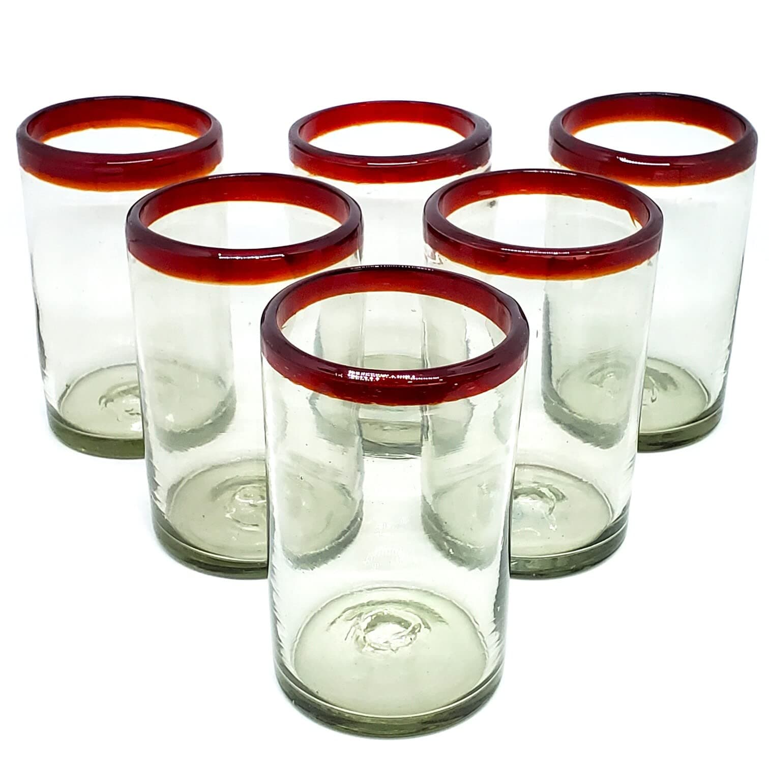 Ruby Red Rim 14 oz Drinking Glasses (set of 6), Recycled Glass, Lead-free, Toxin-Free (Drinking)