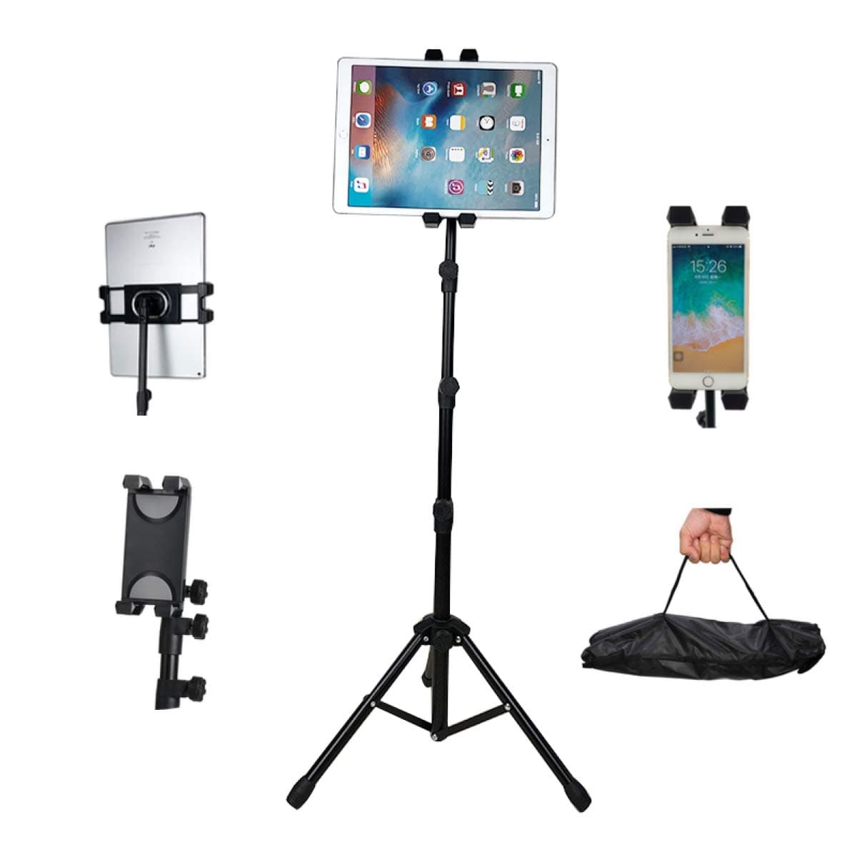 Adjustable Tablet Phone Floor Stand Holder for 4.7"-13" iPhone iPad Mini, iPad Air, iPad 1,2,3,4,iPad Pro, Compatible All 4.7-12 Inch Phone and Tablets, Up to 50 Inch Height Phone Stand